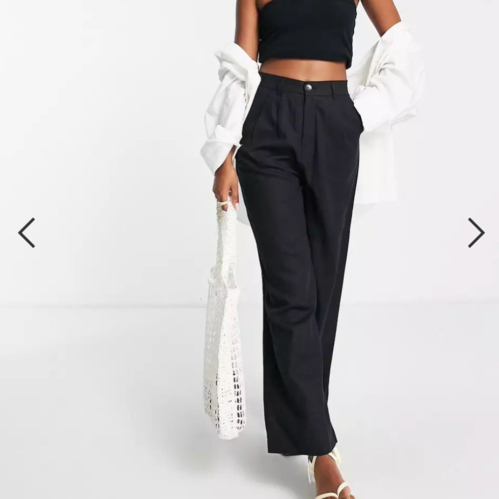 Asos New Look wide leg linen trousers pants in black US 10